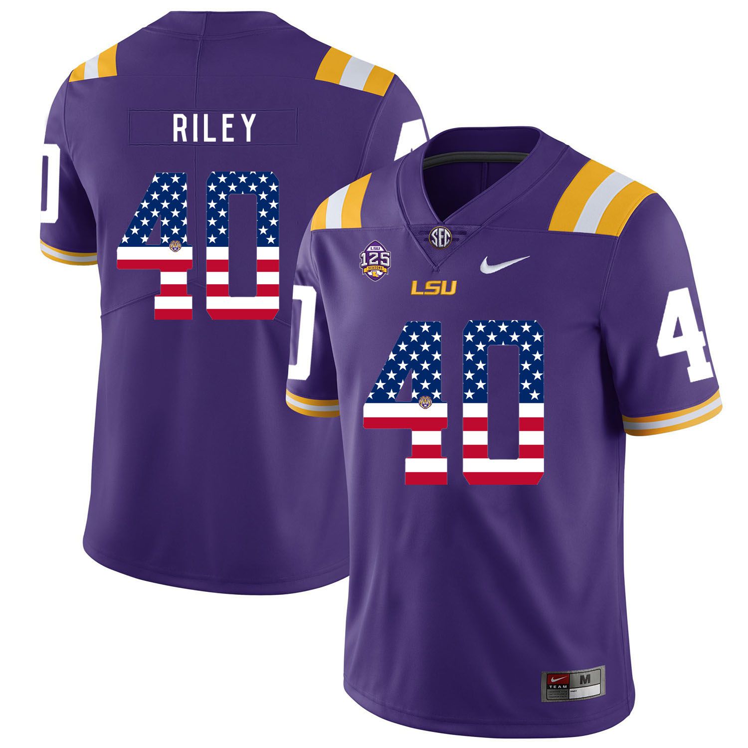 Men LSU Tigers #40 Riley Purple Flag Customized NCAA Jerseys